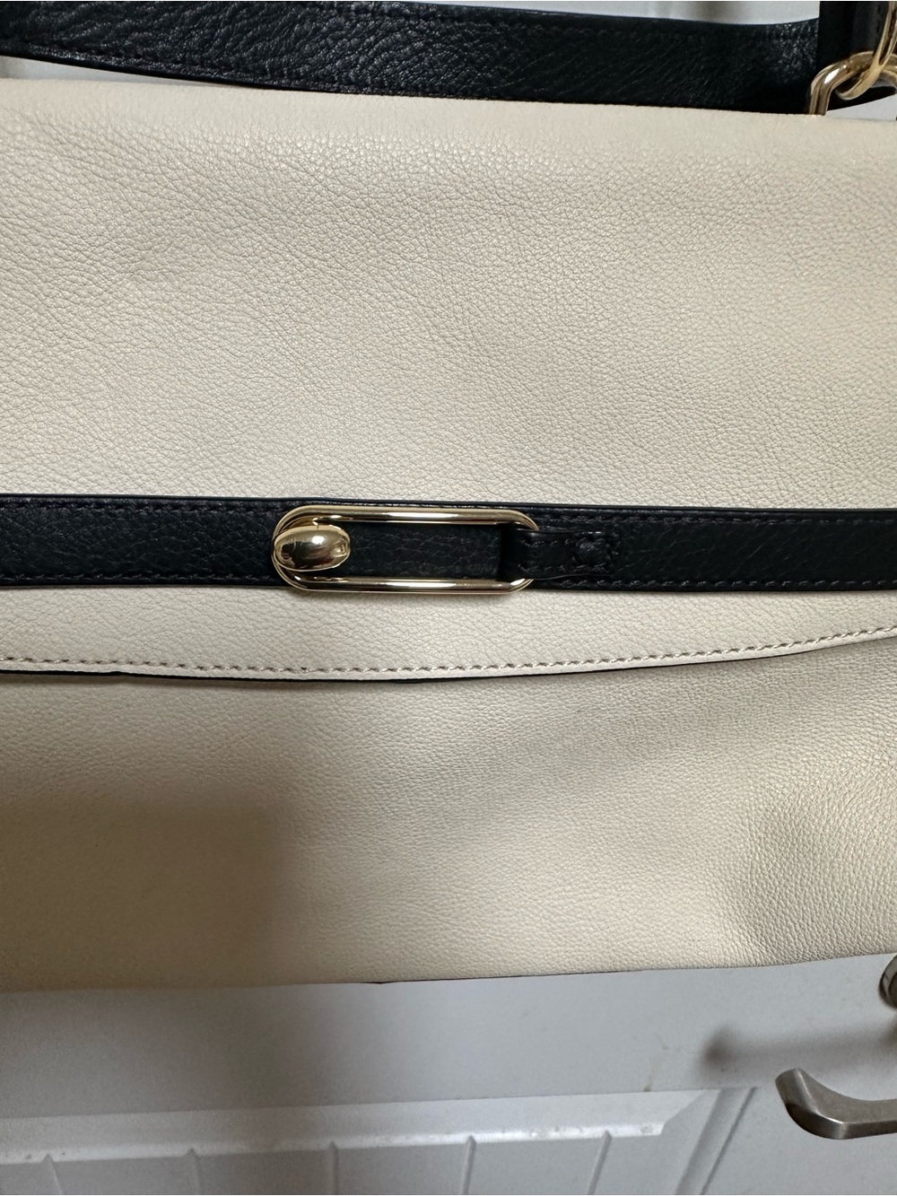 Talbots Cream and Black Leather Crossbody Clutch - Picture 2 of 11